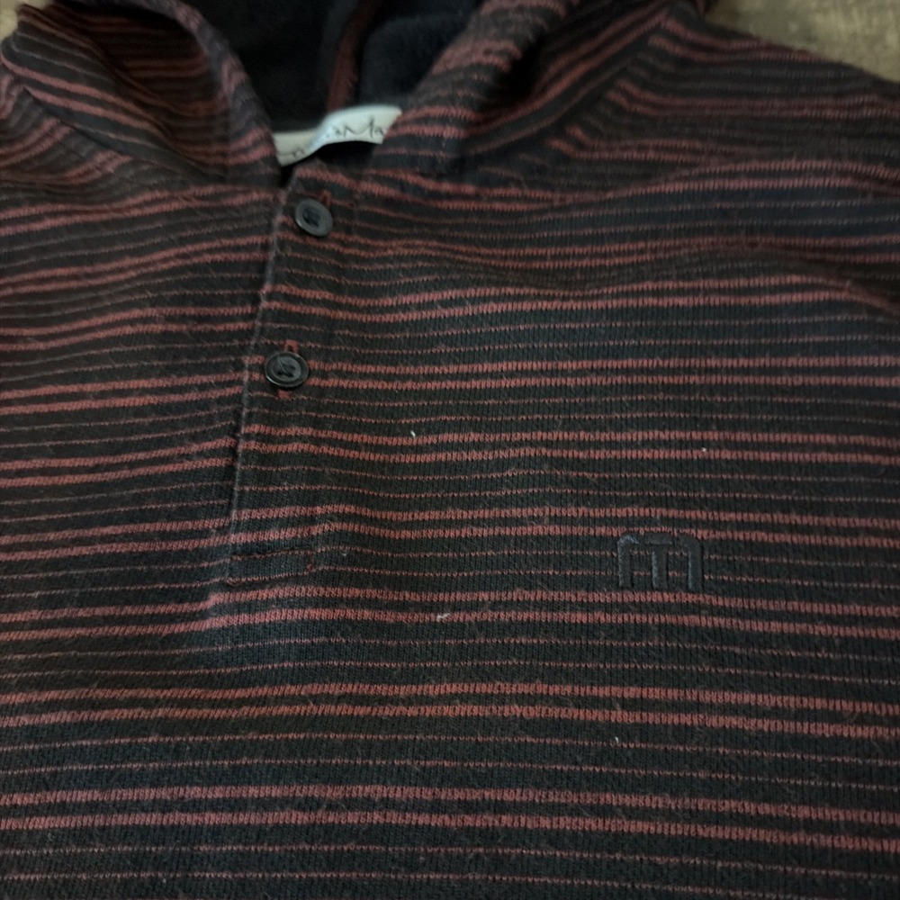 Travis Mathew Hoodie Mens large striped Henley Lightweight Pullover Sweatshirt - Picture 2 of 6